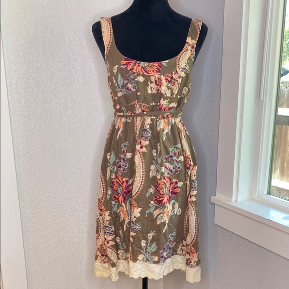 Free People Dresses & Skirts - Free People Olive Green Floral Lace Trim Dress
